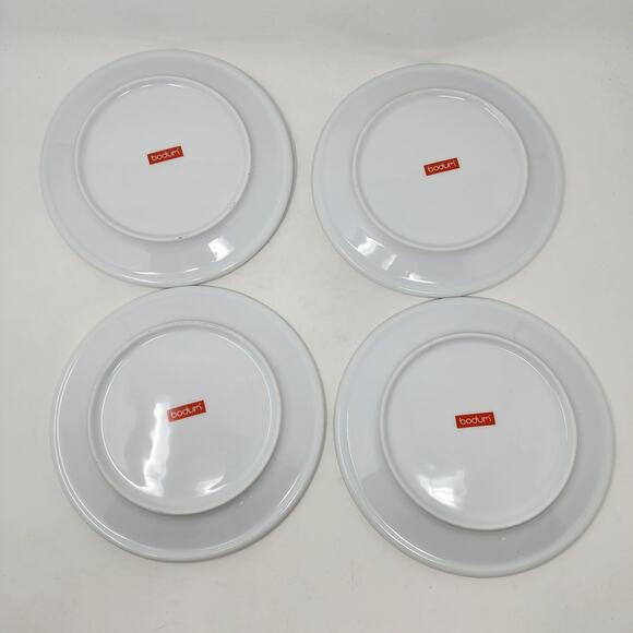 4 BODUM Salad Dessert Plates Snowman Christmas Snowflake 8.5" White W/ Silver - Picture 4 of 5